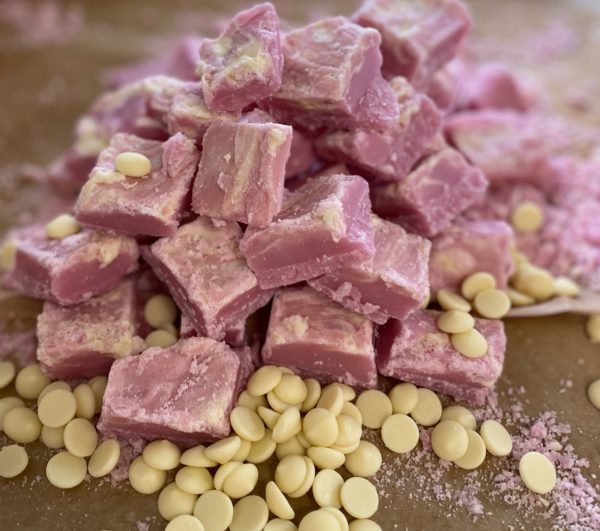 Raspberry and White Chocolate Fudge